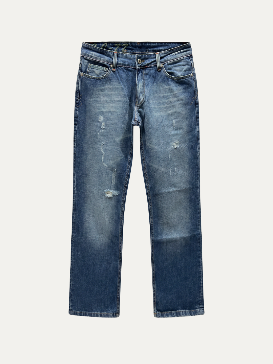 Pánske Džínsy – Modrá Heavy Ripped Vintage Straight -33