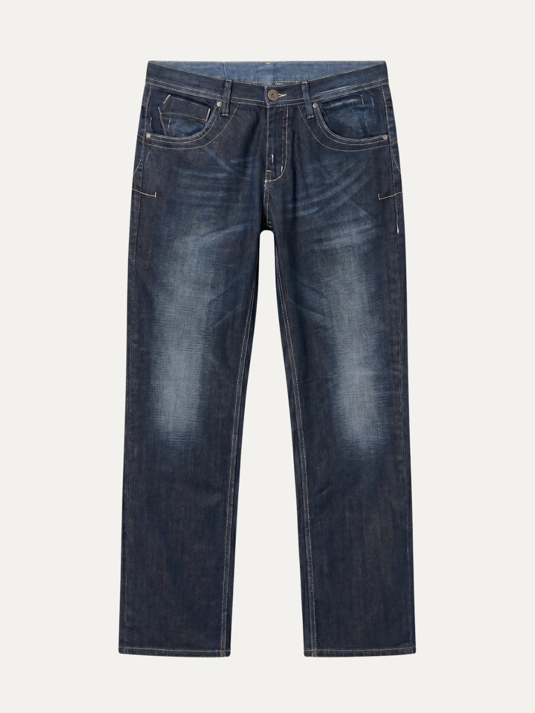 Pánske Džínsy – Tmavo Šedá Jacquard Contrast Stitch Straight -42