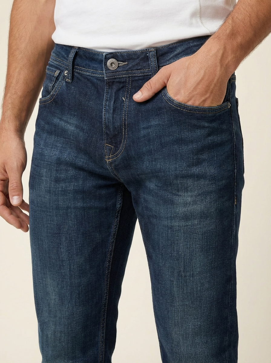 Pánske džínsy – Tmavo Modrá Vintage Wash - 1