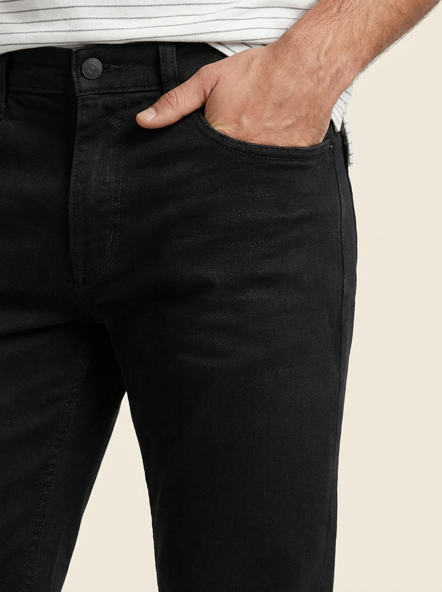 Pánske Džínsy – Čierna Straight Fit -8