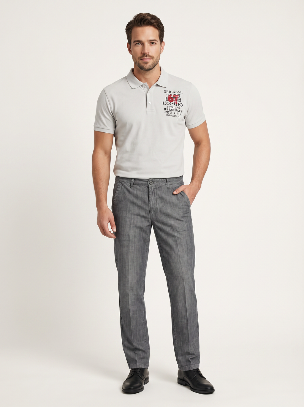 Pánske Džínsy – Šedá Chino Straight Fit -7