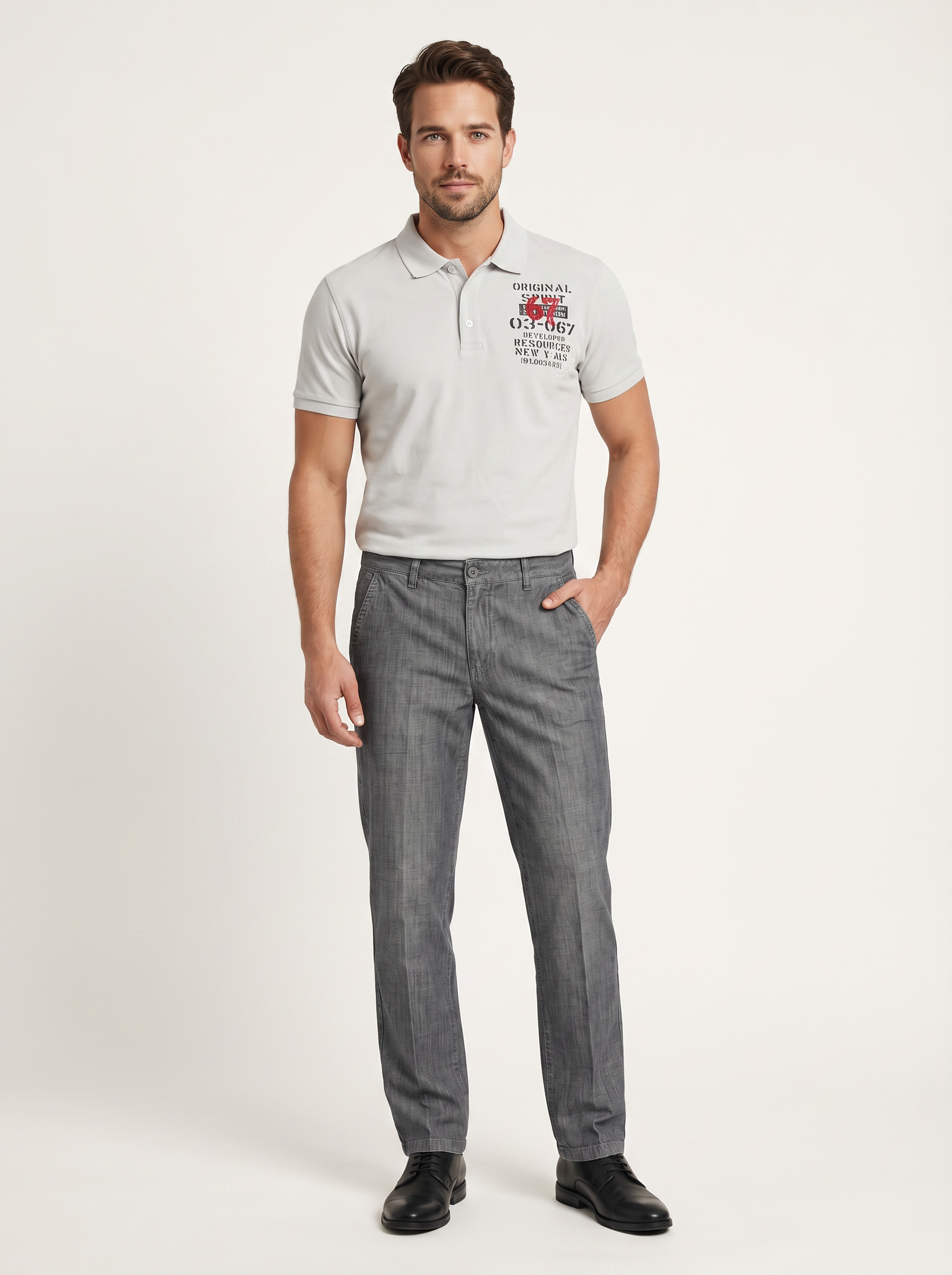 Pánske Džínsy – Šedá Chino Straight Fit -7