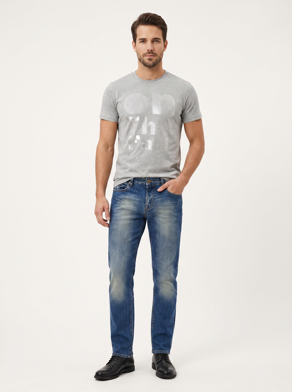 Pánske Džínsy – Modrá Heavy Wash Straight -5