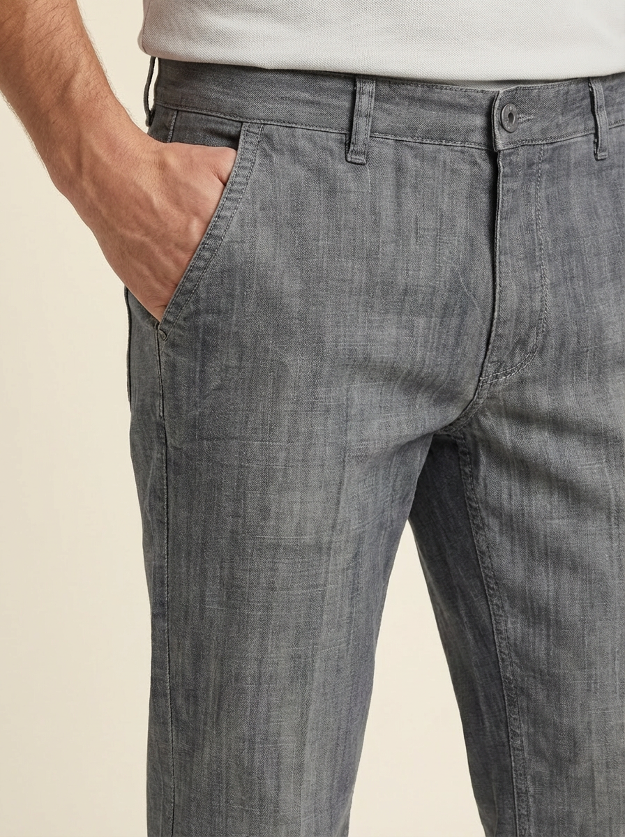Pánske Džínsy – Šedá Chino Straight Fit -7