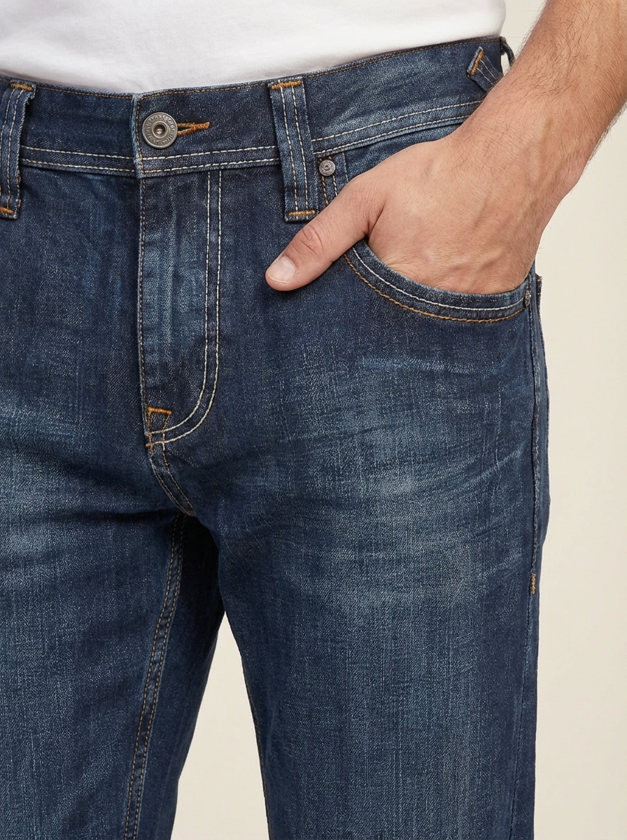 Pánske Džínsy – Modrá Vintage Relaxed Fit -6