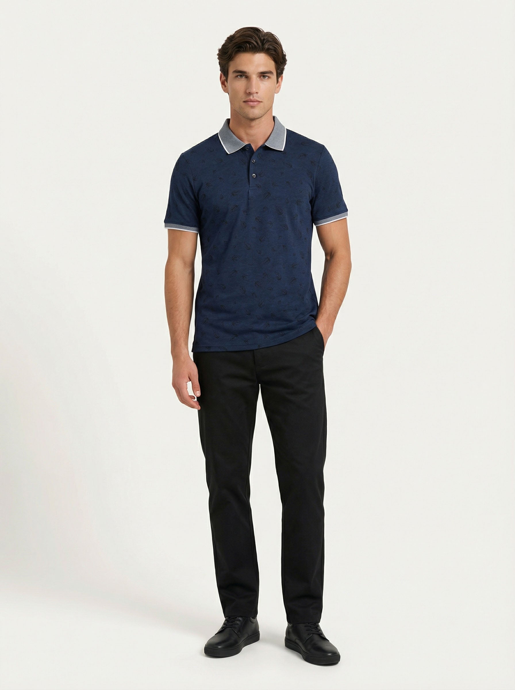 Pánska polokošeľa s rastlinným vzorom - bavlnená, elegantná, moderná - Franco fashion