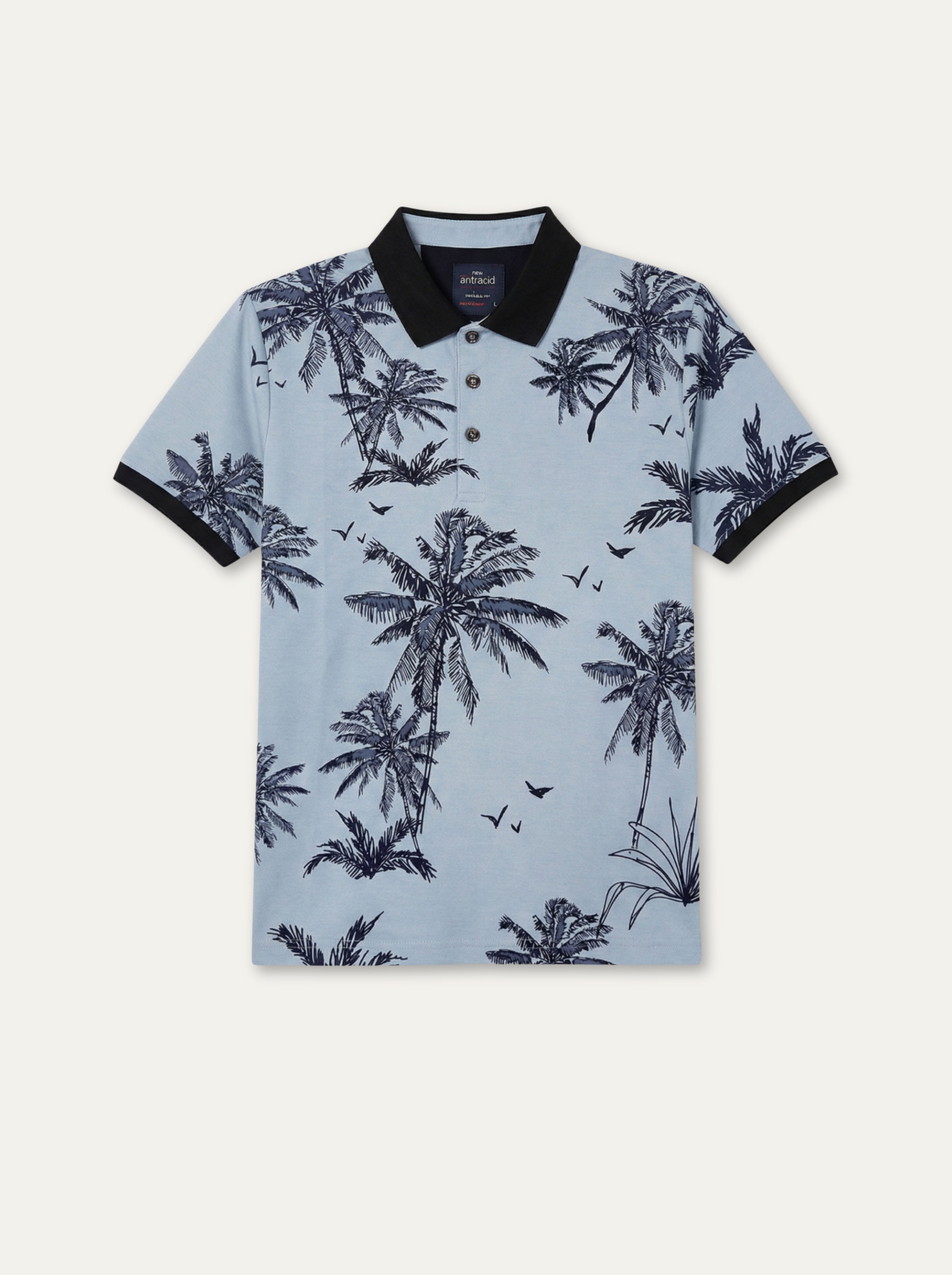 Pánska polokošeľa s tropickým vzorom - bavlnená, letná, moderná - Franco fashion