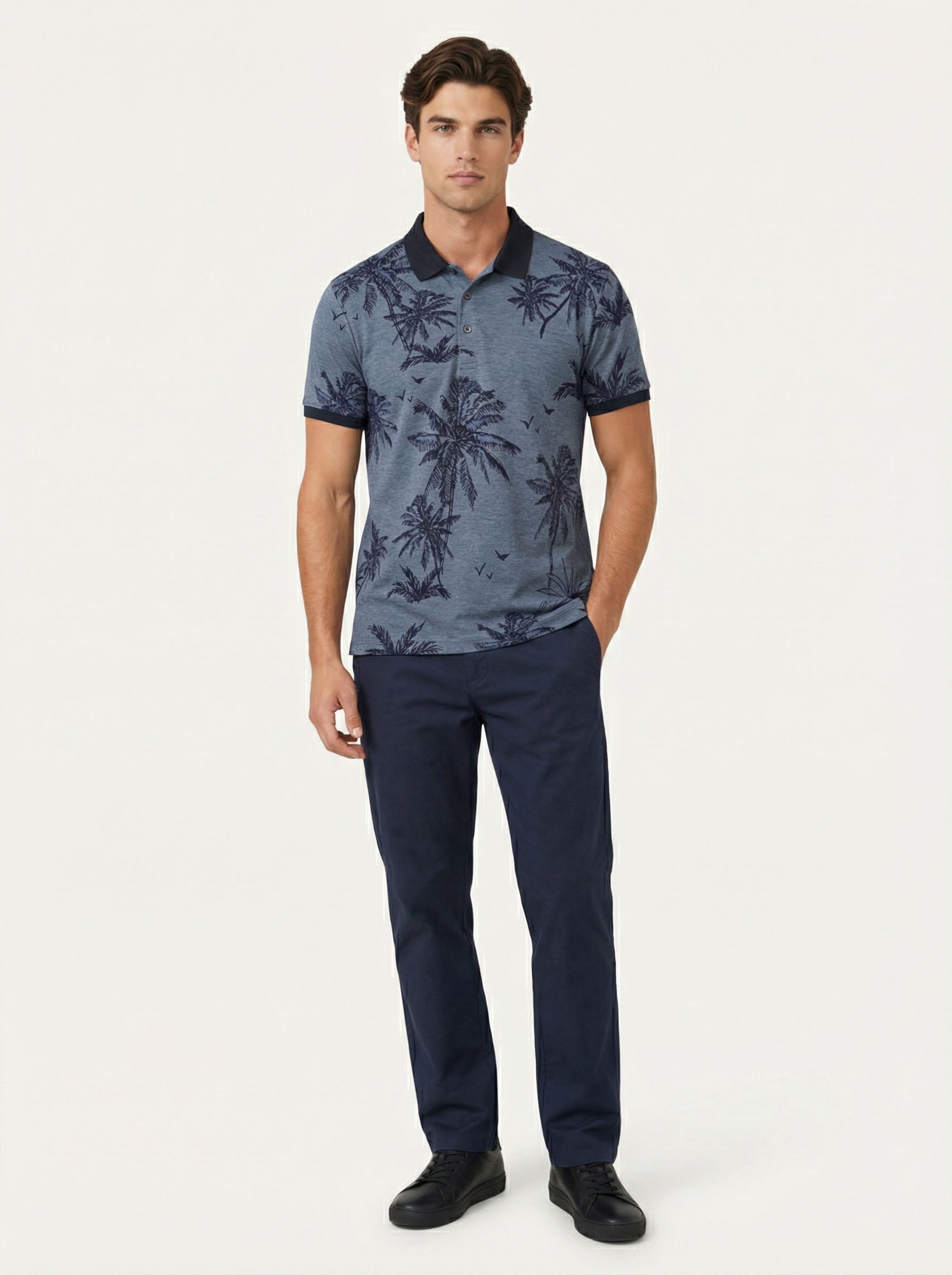 Pánska polokošeľa s tropickým vzorom - bavlnená, letná, moderná - Franco fashion