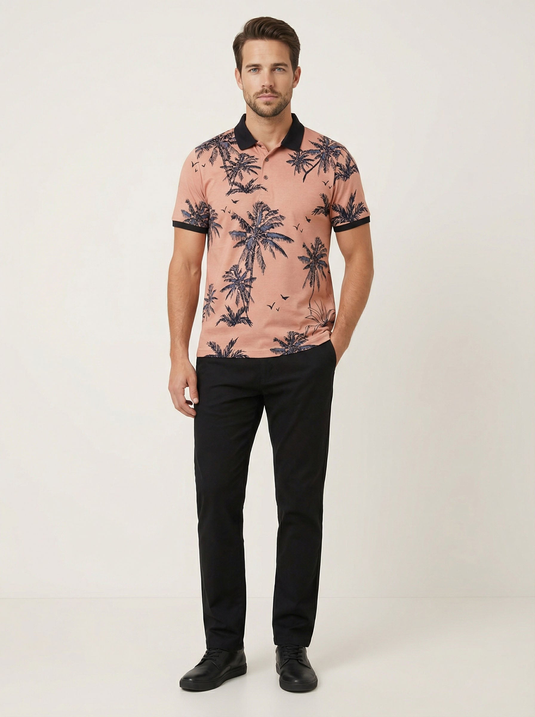 Pánska polokošeľa s tropickým vzorom - bavlnená, letná, moderná - Franco fashion