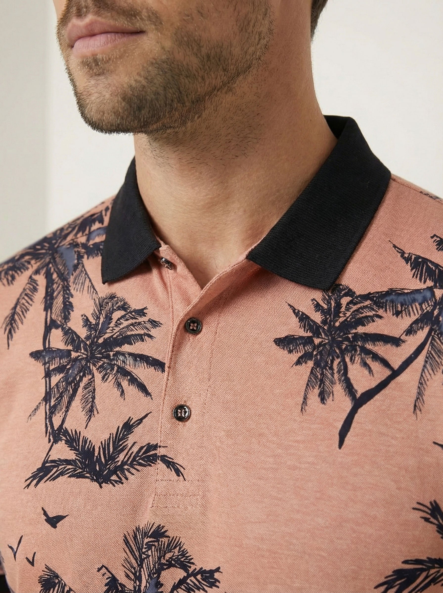 Pánska polokošeľa s tropickým vzorom - bavlnená, letná, moderná - Franco fashion