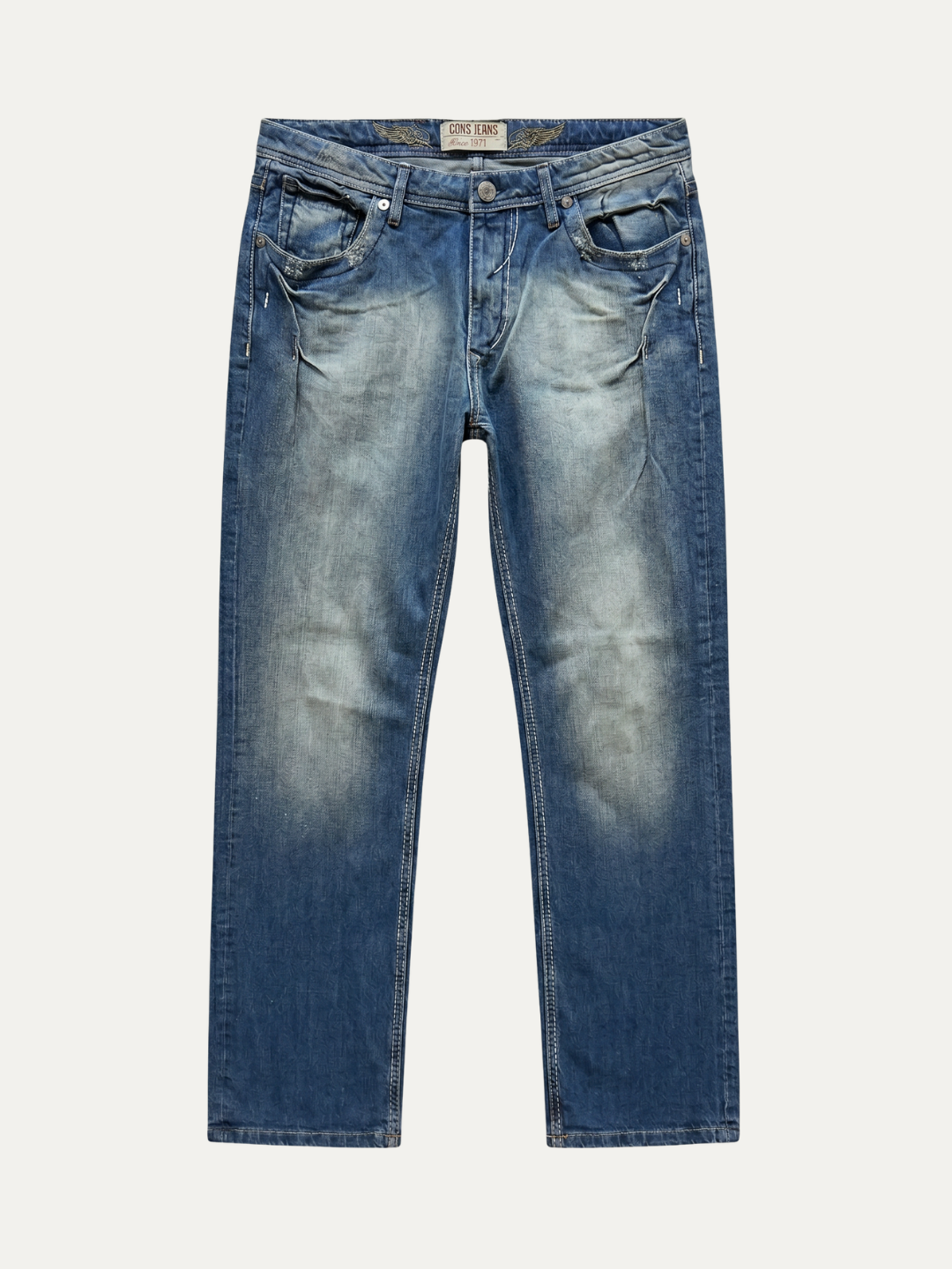 Pánske Džínsy – Modrá Bleach Wash Biker -11 - Franco fashion