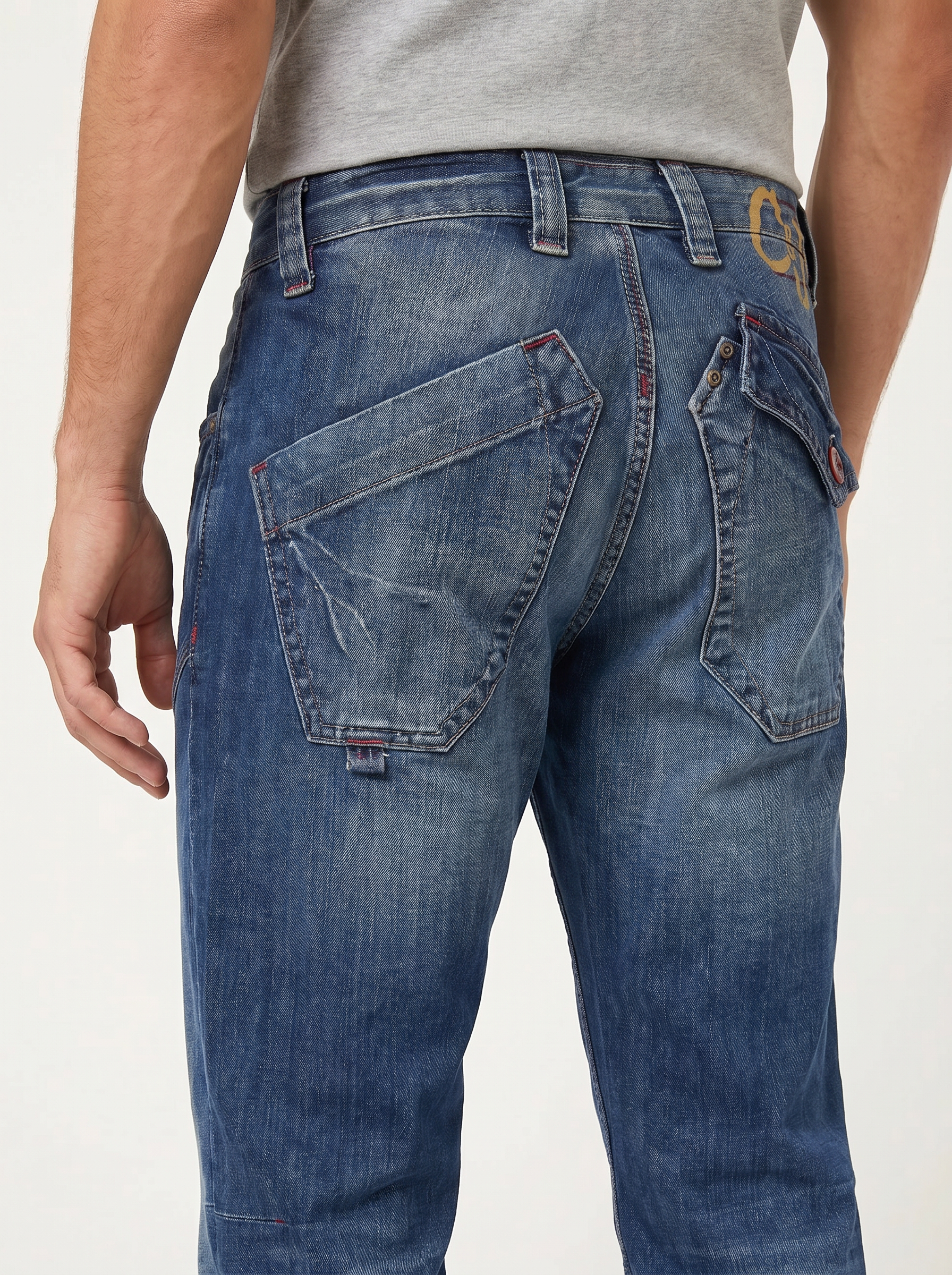 Pánske Džínsy – Modrá Cargo Moto Fit -4 - Franco fashion