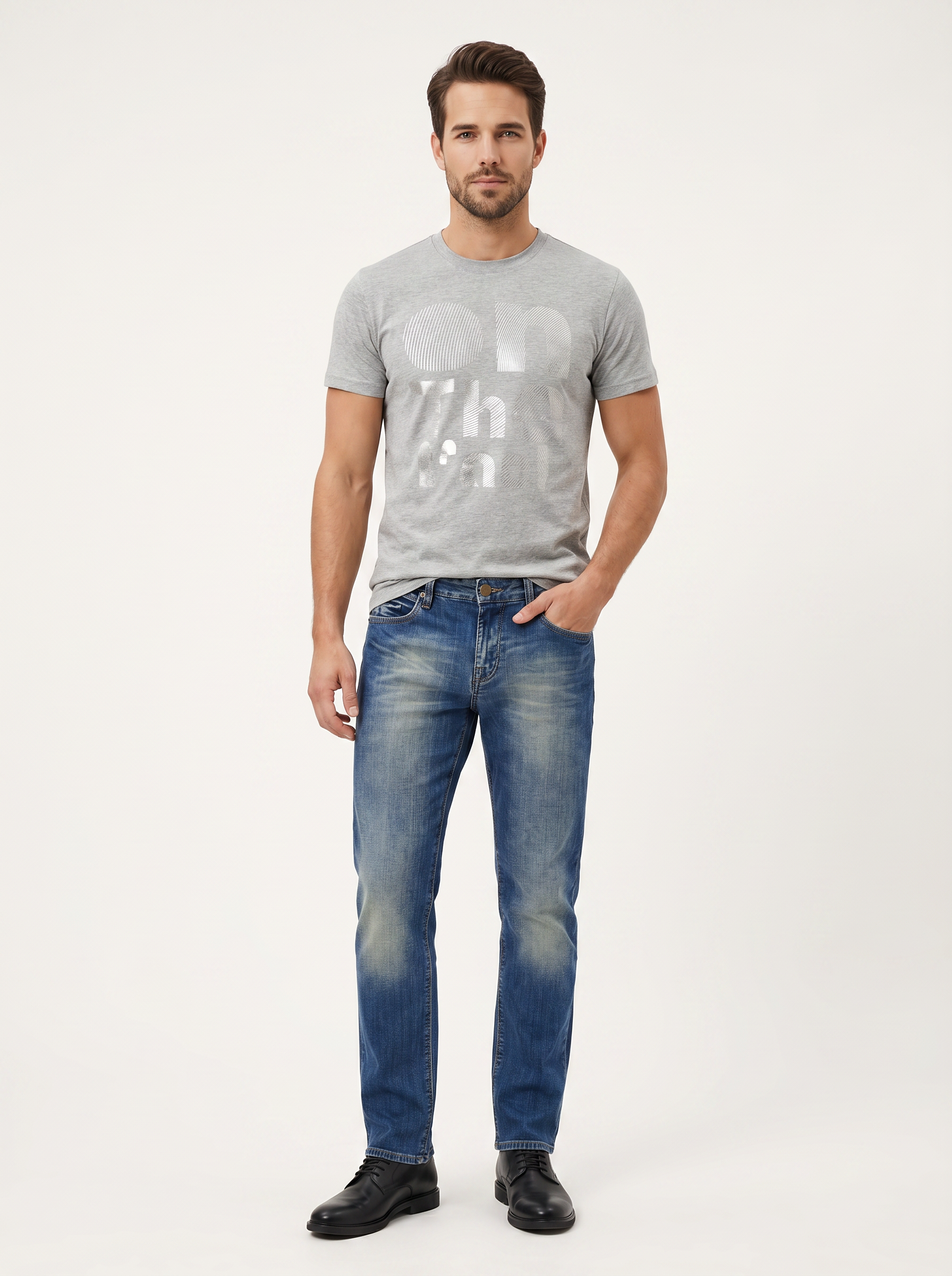 Pánske Džínsy – Modrá Heavy Wash Straight -5 - Franco fashion