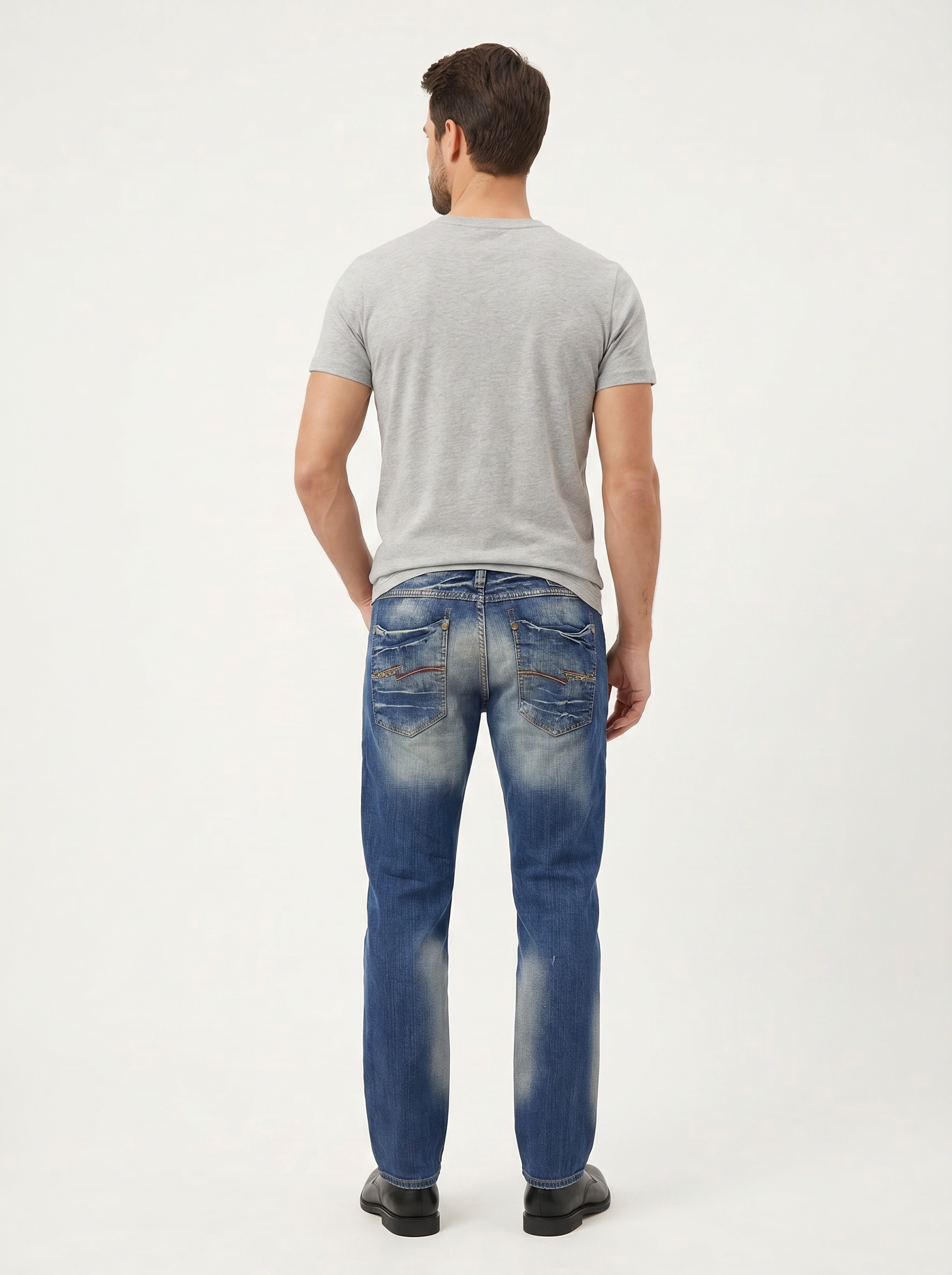Pánske Džínsy – Modrá Heavy Wash Straight -5 - Franco fashion