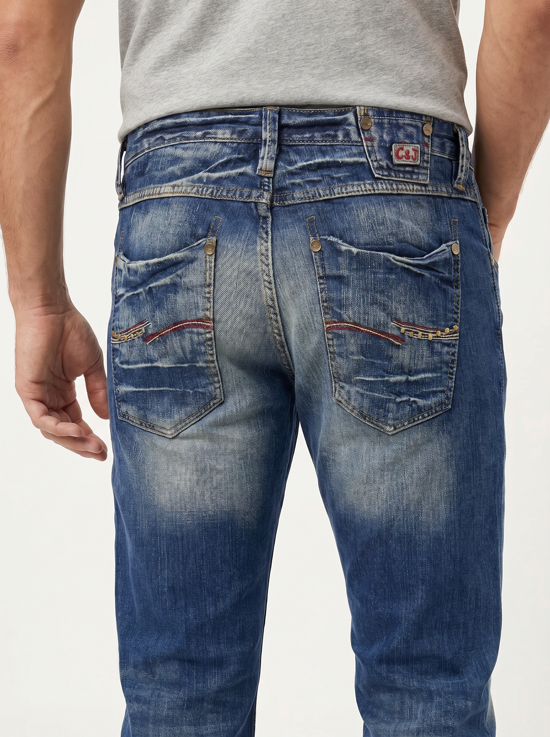 Pánske Džínsy – Modrá Heavy Wash Straight -5 - Franco fashion