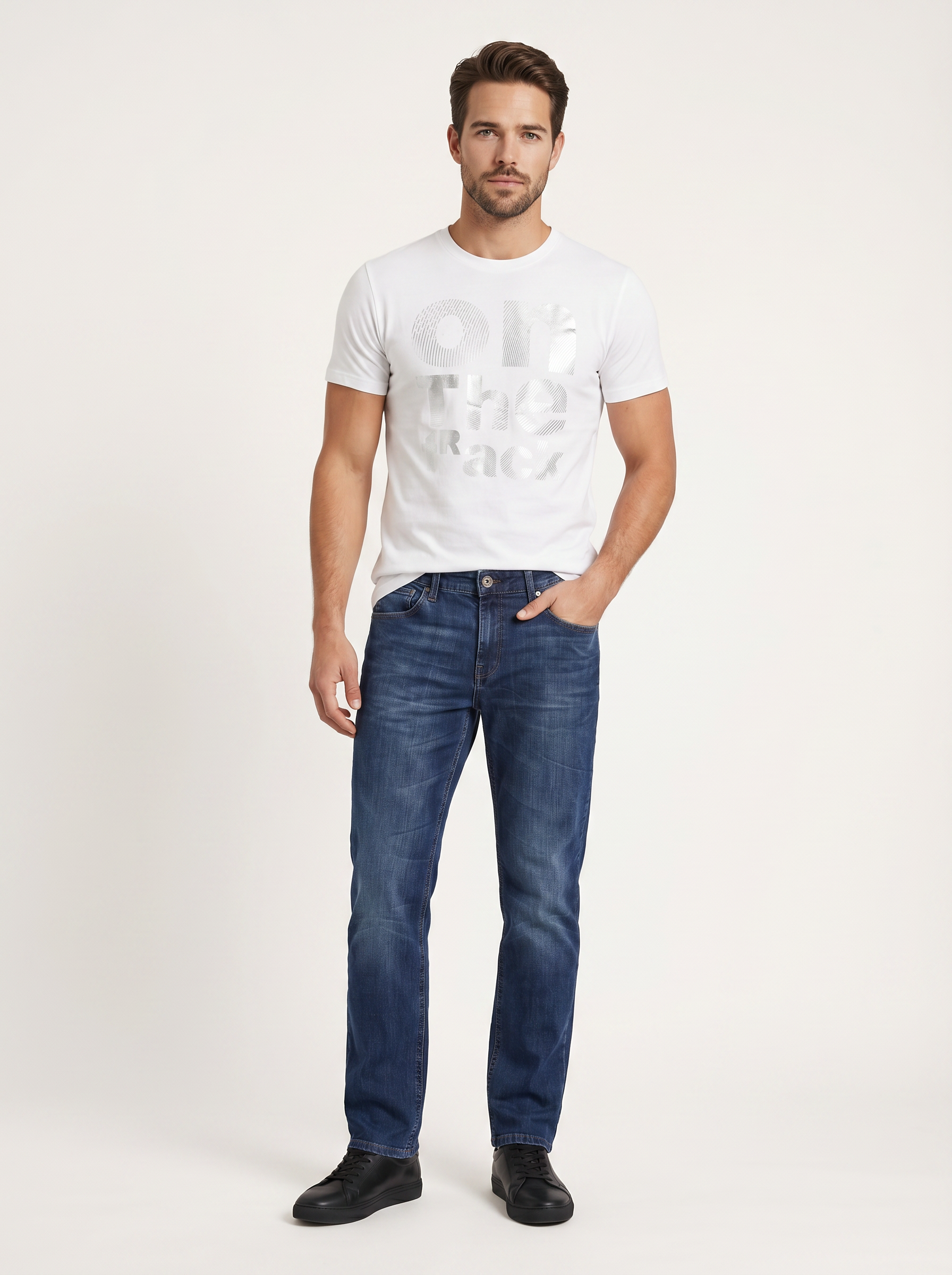 Pánske Džínsy – Stredná Tmavomodrá  Regular Fit -3 - Franco fashion