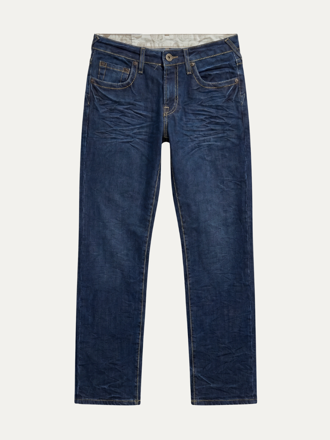 Pánske Džínsy – Tmavo Modrá Dark Wash Jacquard Straight -50 - Franco fashion