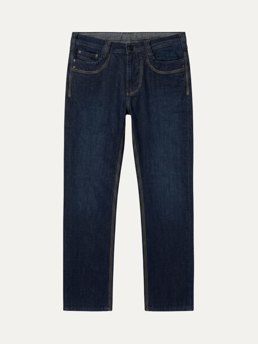 Pánske Džínsy – Tmavo Modrá Raw Denim Contrast Stitch Straight -43 - Franco fashion