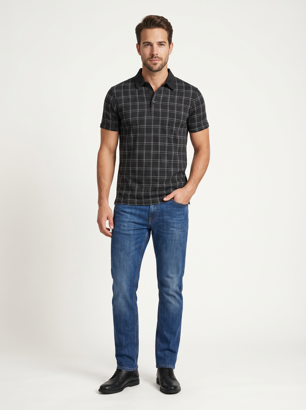Pánske Džínsy – Stredná Modrá Slim Straight -15