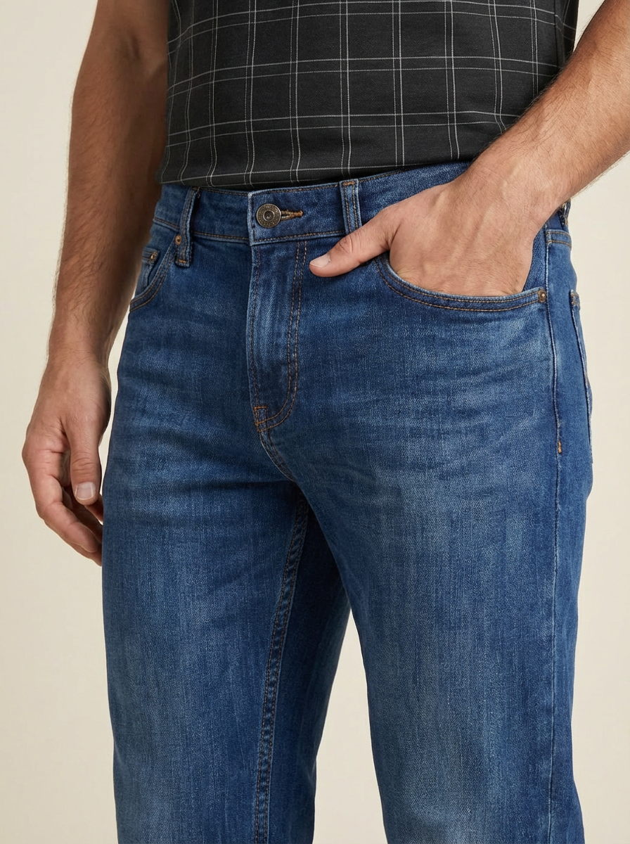 Pánske Džínsy – Stredná Modrá Slim Straight -15