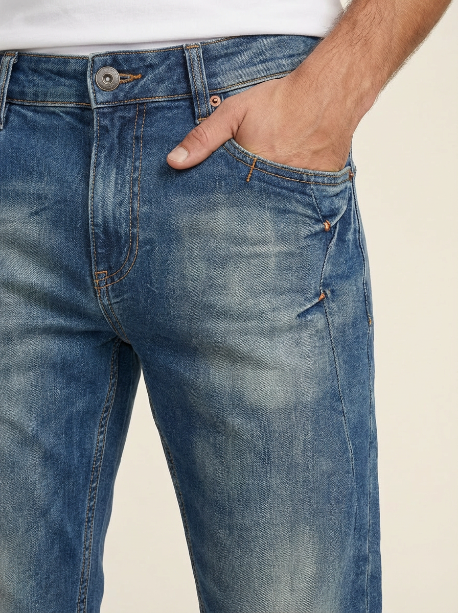 Pánske Džínsy – Modrá Bleach Wash Biker -11