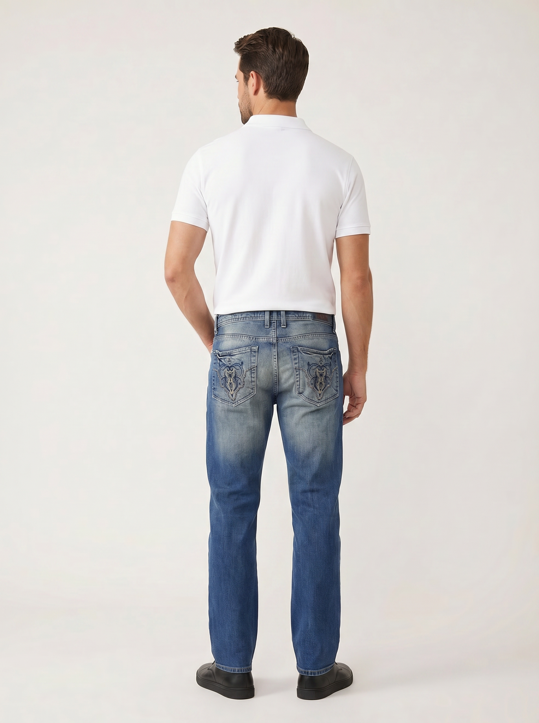 Pánske Džínsy – Modrá Bleach Wash Biker -11