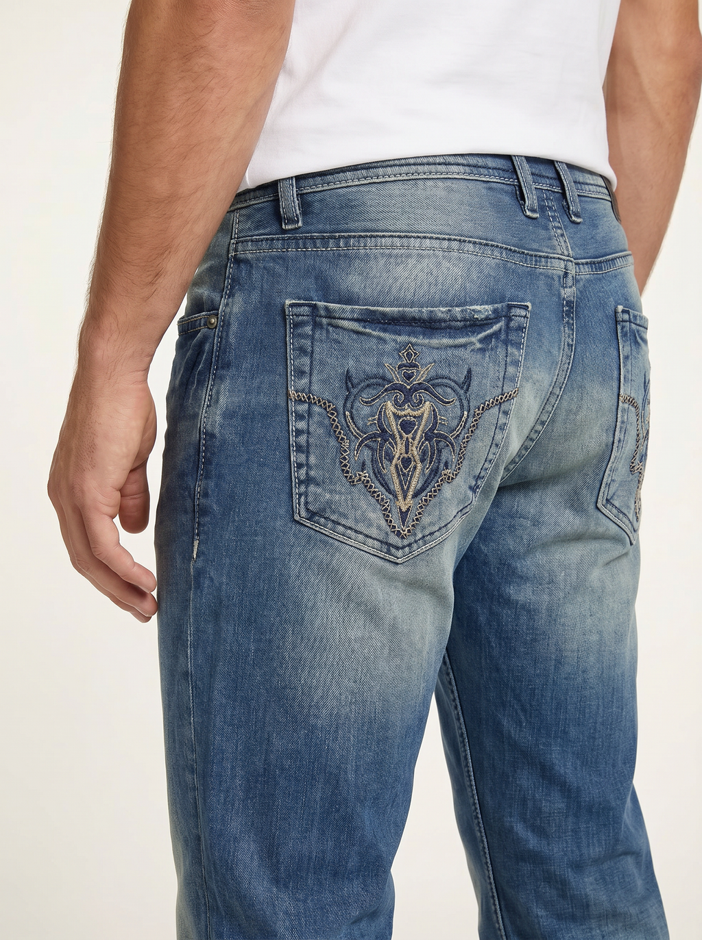 Pánske Džínsy – Modrá Bleach Wash Biker -11